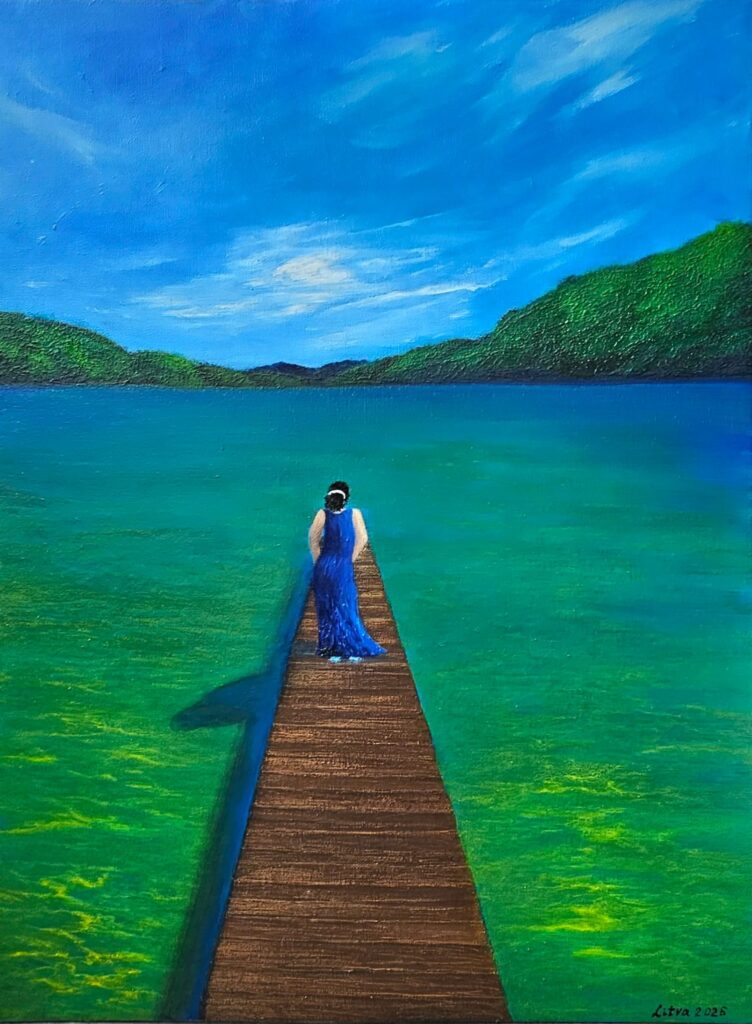 fille sur le pont du lac